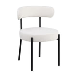 Set of 2 Round Upholstered Boucle DIning Chairs With Curved Backrest - White / Black