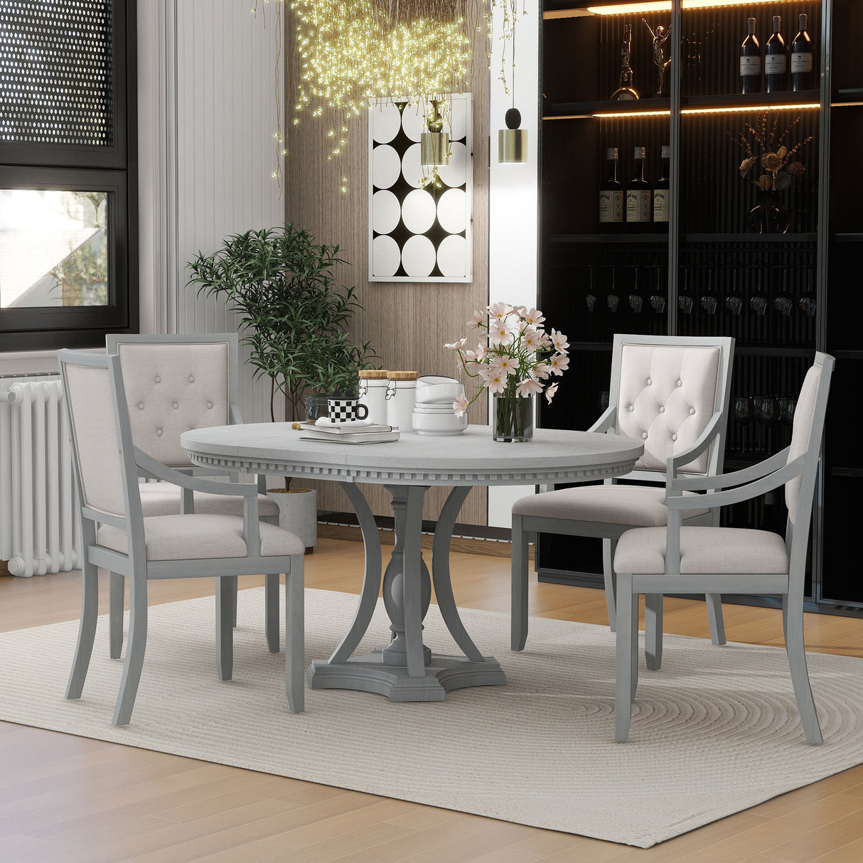 TREXM Retro 5-piece Dining Set with One Leaf (ANTIQUE GRAY OAK)