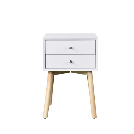 Side Table With 2 Drawers - White