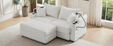 72.8" Modern Style Loveseat with Storage Space, Movable Ottoman, Two USB Ports, Two Cup Holders and Phone Holder - Beige