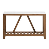 Farmhouse A Frame Faux Marble Entry Table With Lower Shelf - White / Walnut