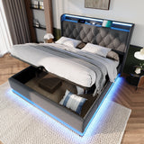 King Upholstered Bed With 360 Surround LED, Remote Control, Hydraulic Storagew and USB Type-C Charging - Gray