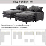 112.6" Chenille Upholstered Sofa with Two Ottomans, Two USB Ports, Two Cup Holders and Large Storage Box -Dark Gray