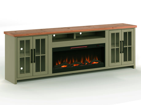 Vineyard - 97" Fireplace TV Stand Console For TVs Up To 100" - Sage Green And Fruitwood Finish