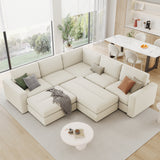 121.3" Modular Sectional Sofa with Two Movable Ottomans,  Beige