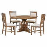 TREXM 5-Piece Retro Dining Set with a 16-inch Leaf and 4 Upholstered Chairs (Walnut)