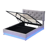 Upholstered Bed With Hydraulic Storage System And LED Light, Modern Platform Bed With Button-Tufted Design Headboard