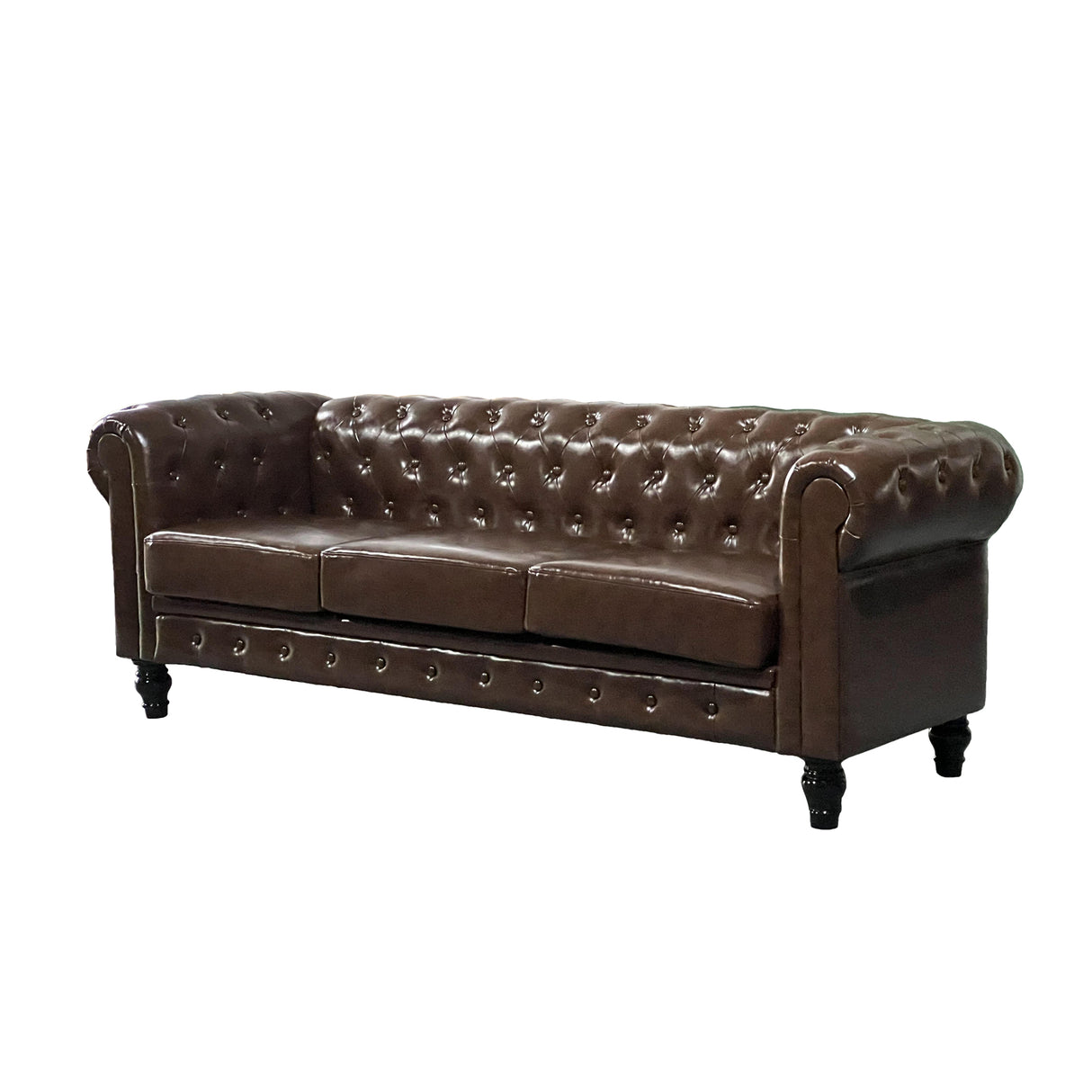 PU Upholstered Tufted Sofa - Brown