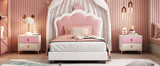 Twin size Upholstered Princess Bed With Crown Headboard, White+Pink