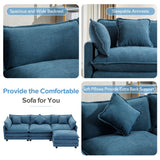 112.2" Chenille Upholstered Sofa with Ottoman and 5 Pillows - Blue