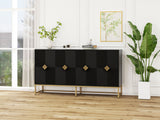 Carved 4 Door Cabinet With Storage - Black