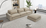 128" Chenille Cloud Sofa with Ottoman, Charging Ports and Three Back Pillows, Beige