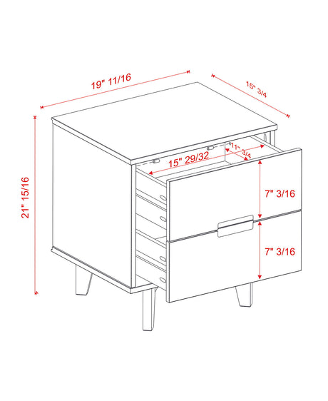 Mid-Century Modern Solid Wood 2 Drawer Nightstand - Natural Pine