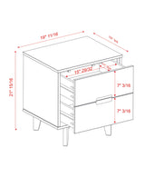 Mid-Century Modern 2 Drawer Solid Wood Nighstand With Cutout Handles