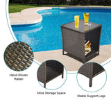 Outdoor Side Coffee Table With Storage Shelf, All Weather, Patio Furniture Square, Bistro Table For Garden Porch, Backyard Pool Indoor - Black Gold