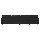 Modern Convertible Sectional Sofa with Pillows and Ottoman - Black