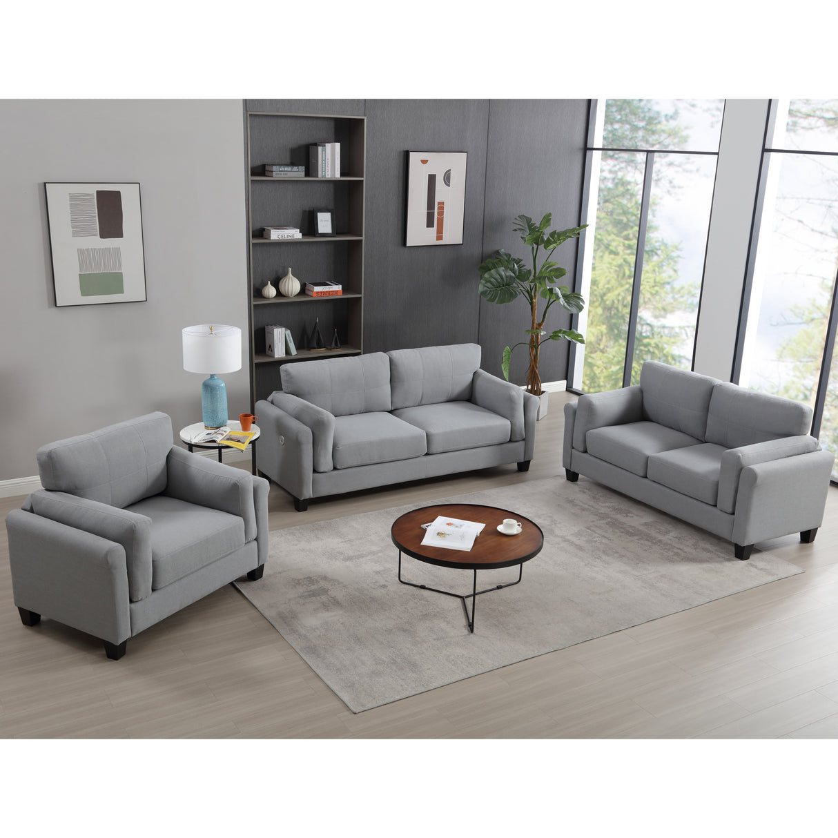 Modern 3 Piece Living Room Set - Gray