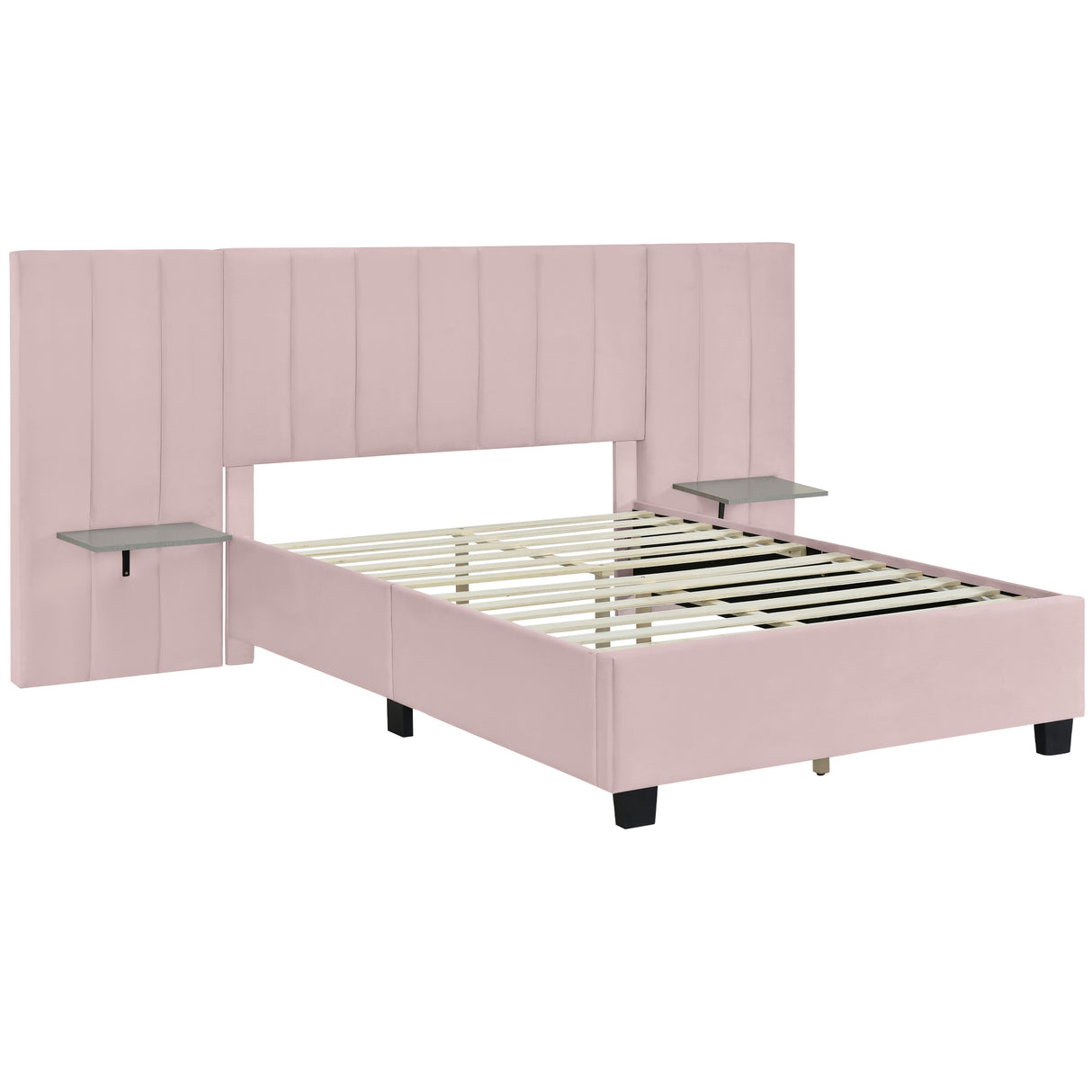 Full Size Upholstered Platform Bed with Tall Headboard, Pink