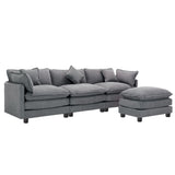 112.2" Chenille Upholstered Sofa with Ottoman and 5 Pillows - Gray