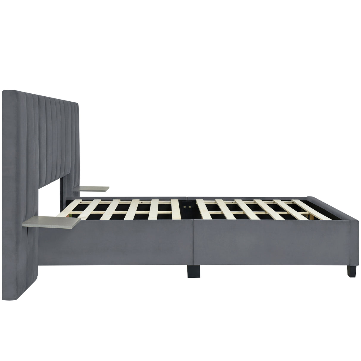 Queen Size Upholstered Platform Bed with Tall Headboard, Gray