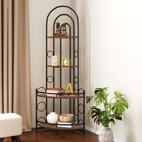 4 Tier Corner Bookshelf - Antique Brown / Black