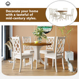 Solid Wood 5-Piece Round Dining Table Set with Upholstered Chairs - Walnut Top +Beige Chair