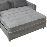 Upholstered Loveseat with Pull Out Sofa, Two Throw Pillows, Dual USB Charging Port And Adjustable Backrest - Gray