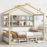 House Bed With Roof Frame, Bedside-Shelves, Under Bed Storage Unit