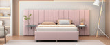 Queen Size Upholstered Platform Bed with Large Headboard - Velvet, Pink