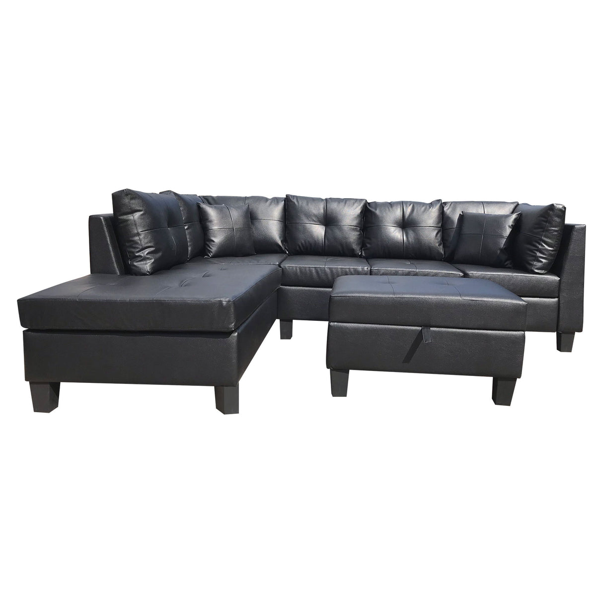 Sectional with Storage Ottoman and 2 Throw Pillows - Black