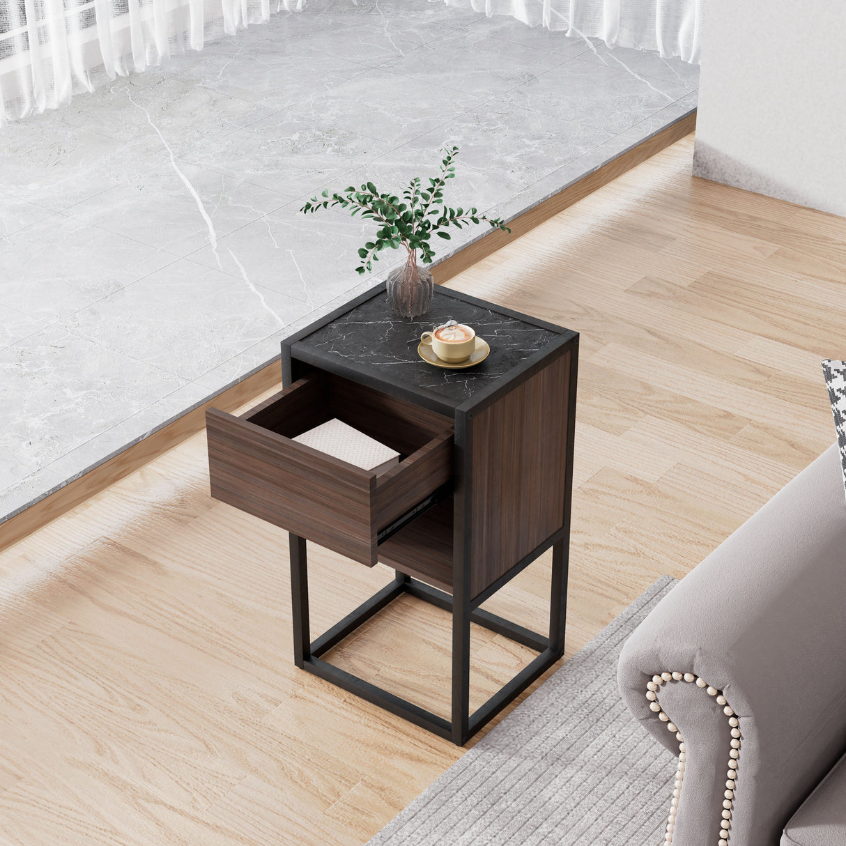 Armando - Side Table - Dark Brown / Black