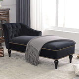 Velvet Right Facing Chaise Lounge Chair With Nailhead Trim & Solid Wood Legs - Black