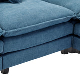 112.2" Chenille Upholstered Sofa with Ottoman and 5 Pillows - Blue