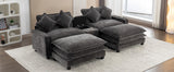 112.6" Chenille Upholstered Sofa with Two Ottomans, Two USB Ports, Two Cup Holders and Large Storage Box -Dark Gray