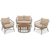 Bohemia-Inspired 4 Person Outdoor Seating Group With Removable Cushions, Conversation Patio Set With Wood Tabletop - Beige