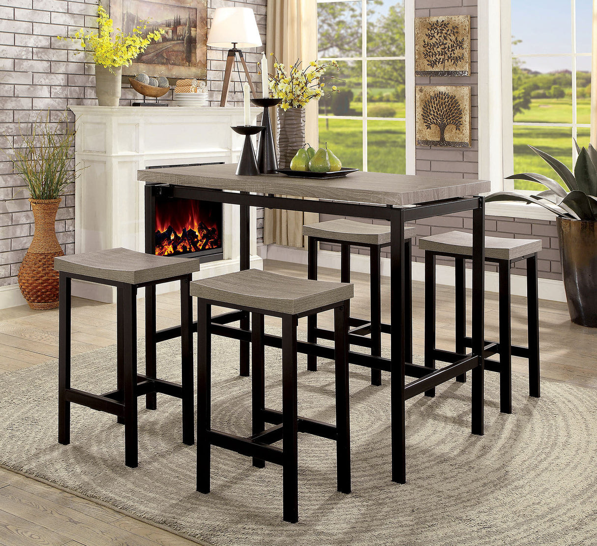 5 Pc Two Tone Counter Height Dining Set - Black/ Beige