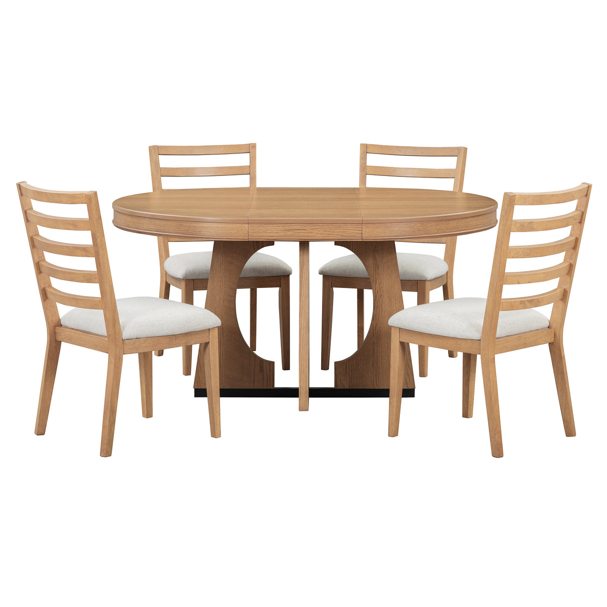 TREXM 5-Piece Dining Set With Table, 16-inch Leaf and 4 Upholstered Chairs (Natural)