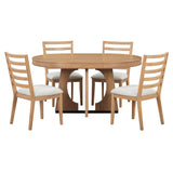 TREXM 5-Piece Dining Set With Table, 16-inch Leaf and 4 Upholstered Chairs (Natural)