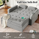 66.5" Upholstered Loveseat With Pull Out Bed, Two Throw Pillows, Dual USB Charging Port and Adjustable Backrest - Light Gray