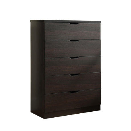 Five Drawer Clothes And Storage Chest Cabinet Faux Wood Grain And Metal Glides - Red Cocoa Chocolate