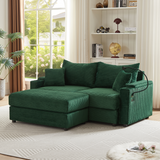 72.8" Modern Style Loveseat with Storage Space, Movable Ottoman, Two USB Ports, Two Cup Holders and Phone Holder - Green