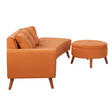 107" Contemporary Sofa with a Round Storage Ottoman and Three Removable Pillows - Orange