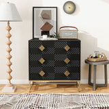 3 Drawer Storage Cabinet,With Decorative Embossed Pattern Door - Black