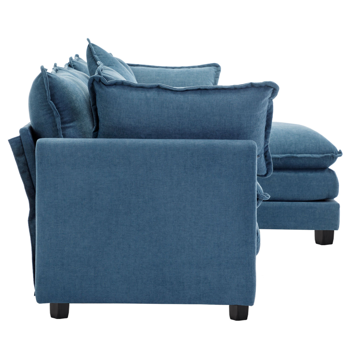 112.2" Chenille Upholstered Sofa with Ottoman and 5 Pillows - Blue