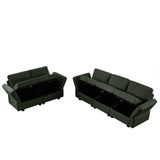 2 Pc Living room Set With Hidden Storage Under Seat and Adjustable Arms and Backs - Green