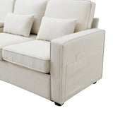 114.2" Upholstered Sofa with Console, 2 Cupholders and 2 USB Ports for Wired or Wireless Charge with 4 Pillows - Beige