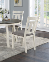 Round 5 Piece Dining Room Set with 4 Upholstered Chairs - Antique White