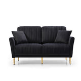 Black Velvet 2 Piece Living Room Set with Metal Legs  and pillows - Black