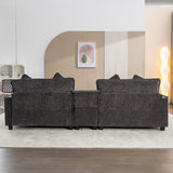 112.6" Chenille Upholstered Sofa with Two Ottomans, Two USB Ports, Two Cup Holders and Large Storage Box -Dark Gray