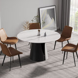 53.15" Modern Artificial Stone Round Carbon Steel Base Dining Table, Can Accommodate 6 People - White / Black